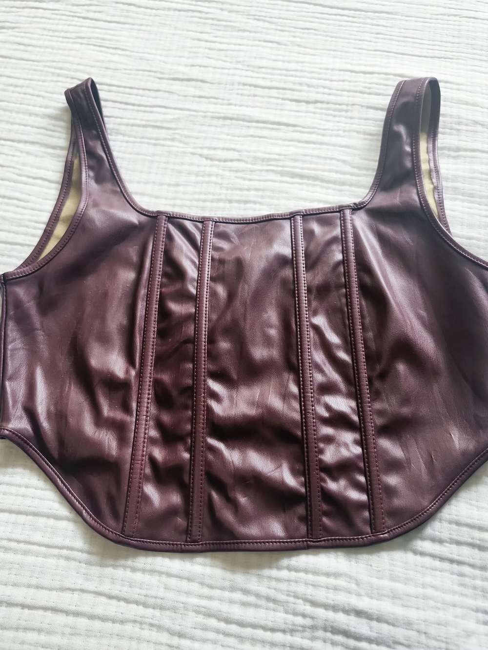 HYFVE Burgundy Faux Leather Corset Crop Top
